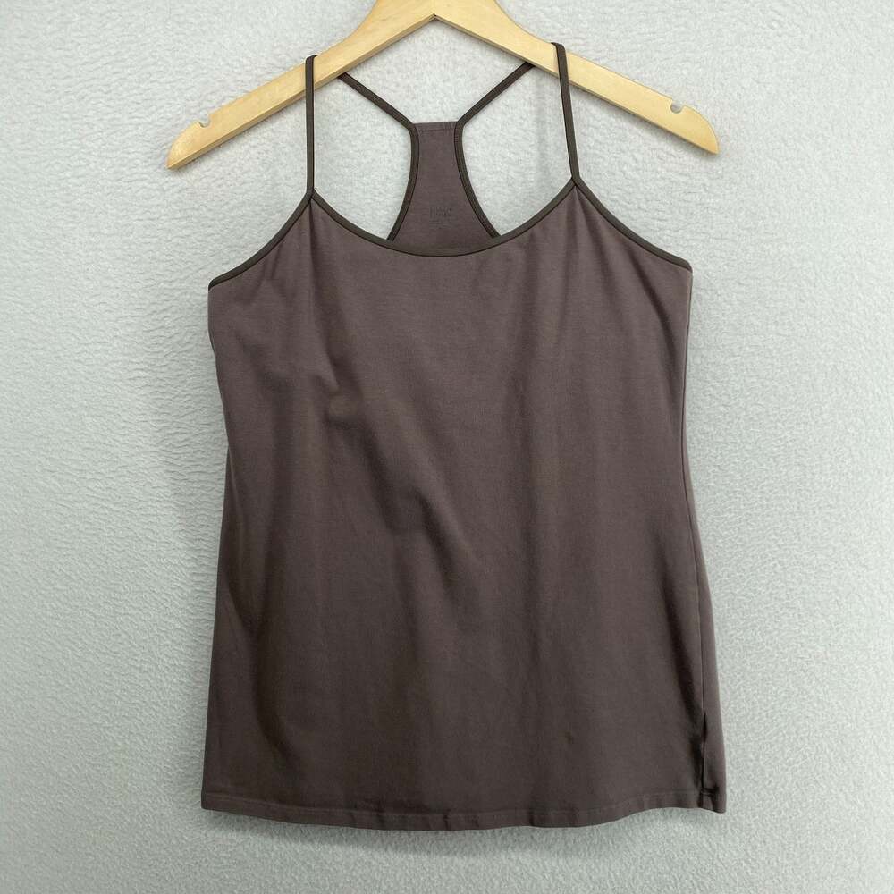 EILEEN FISHER Tank Top M Stretch Organic Cotton Racerback Shelf Bra Brown USA